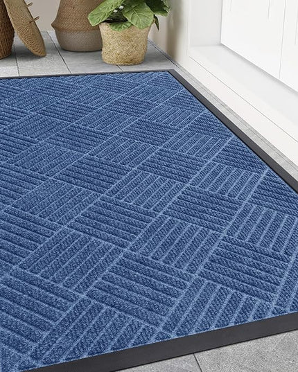 Smiry Front Door Mat Outside Entrance, Heavy Duty Outdoor Indoor Mat, Natural Rubber Doormat, Non Slip, Trap Dirt and Moisture, Easy Clean, Low Profile Patio Porch Entryway Mat, 47x32, Blue