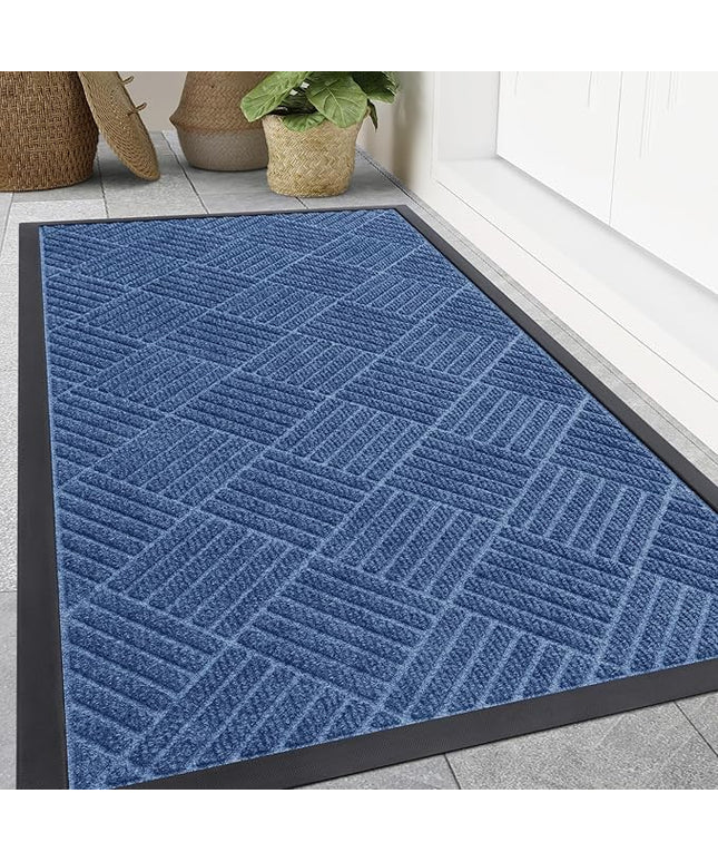 Smiry Front Door Mat Outside Entrance, Heavy Duty Outdoor Indoor Mat, Natural Rubber Doormat, Non Slip, Trap Dirt and Moisture, Easy Clean, Low Profile Patio Porch Entryway Mat, 71x47, Blue