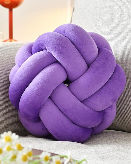 Knot Ball Pillow, Round Decorative Throw Pillows Cushion, 8 Inch Purple Soft Plush Knotted Pillows Pillow, Modern Home Throw Knot Decorative Cushion