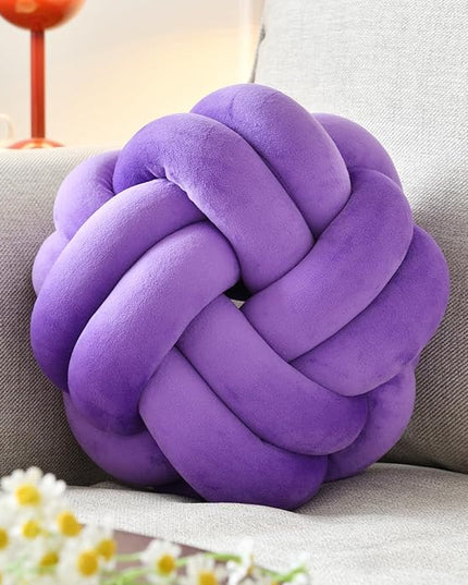 Knot Ball Pillow, Round Decorative Throw Pillows Cushion, 11 Inch Purple Soft Plush Knotted Pillows Pillow, Modern Home Throw Knot Decorative Cushion