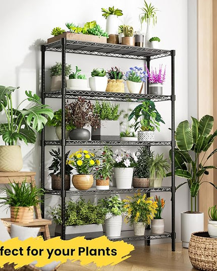 45" W Storage Shelves 5 Tier Wire Shelving with Shelf Liners, Adjustable Metal Garage Shelving, 1875LBS Heavy Duty Commercial Storage Rack for Pantry Kitchen, 45" W x 16" D x 72" H, Black