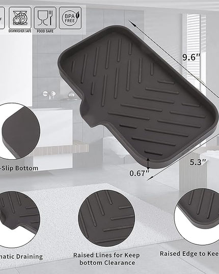 Silicone Bathroom Soap Dishes with Drain Spout-Bathroom and Kitchen Sink Organizer,Sponge Holder,Dish Soap Tray,Perfect for Dispenser,Scrubber,Bottle,Cup on Sink or Counter-Coffee 9.6"×5.3"
