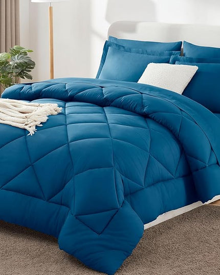 CozyLux Queen Comforter Set Teal - Bed in a Bag Queen Size 7 Pieces, Luxury Soft Bed Set for All Seasons, Bedding Set with Down Alternative Comforter, Sheets, Pillowcases & Shams