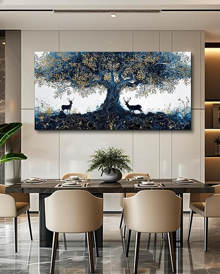 XIGUANGART Large Canvas Wall Art for Living Room Tree of Life Art Prints Inspiration Elk Farmhouse Paintings Pictures Modern Abstract Artwork Wall Decor for Bedroom Home Office Posters Decoration Gift