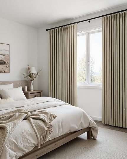 Topfinel Pinch Pleated Curtains 90 Inches Long 2 Panels Set,Grey Beige Semi Sheer Cotton Blend Fabric Aesthetic Advanced Curtain Drapes for Living Room Bedroom,40x90 inch Length