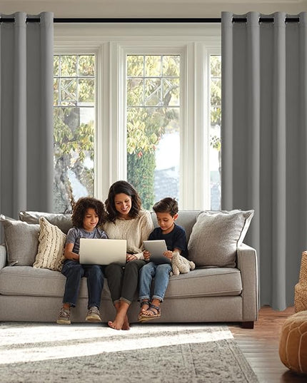 JIUZHEN Short Curtains Kitchen Half Window Blackout Curtains with Tiebacks for Baseroom Shadows, Grommet Curtains for Living Room, Set of 2 Window Curtain Panels, 42 x 30 Inch Length，Light Grey