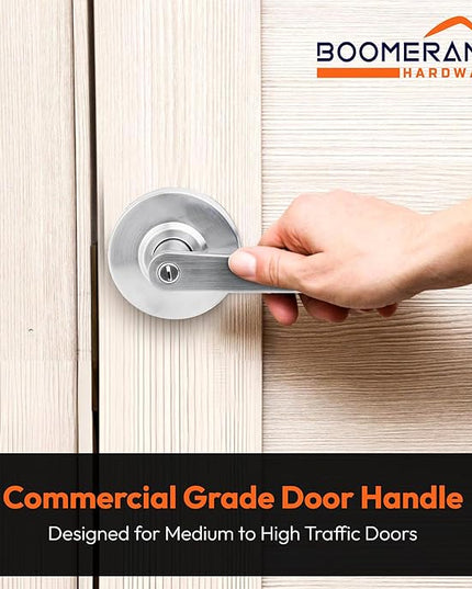 Boomerang Privacy/Bathroom Function - ADA Commercial Door Lever Lock - Heavy-Duty Locking Door Handle, Cylindrical Lever Lock, Non-Handed Grade 2, Satin Chrome (US26D), Privacy/Bathroom