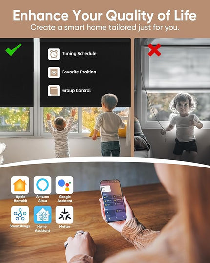 Kincmo Motorized Blinds with Remote,100% Blackout Motorized Roller Shades Work with Apple Homekit,Alexa,Google, Custom Electric Blinds with App,Voice Control (Pure Black)