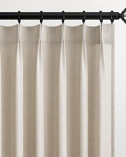 Topfinel Oatmeal Pinch Pleated Linen Curtains 120 Inch Length 2 Panels for Living Room Bedroom Semi Sheer Window Curtain Boho Neutral Back Tab Pinch Pleat Drape with Hooks 120 Inches Long