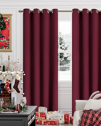 YoungsTex Burgundy Blackout Curtains 80 Inches Length for Living Room - Wine Red Thermal Insulated with Grommet Room Darkening Window Treatments for Dining Bedroom, 2 Panels, 52 x 80 Inch