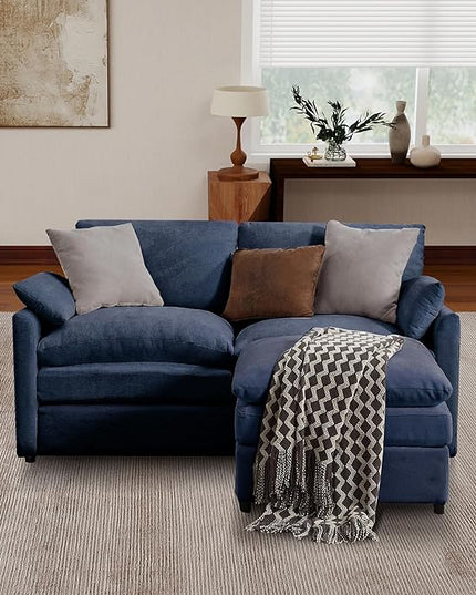Tbfit Living Room Furniture Set, Loveseat Couch & Ottoman, Modern Comfy Cloud Sofa Set, Spring Seat Cushions, Chenille, Blue