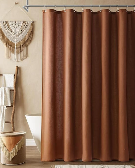 Naturoom Rustic Brown Linen Shower Curtain, Country Boho Farmhouse Bath Decor Shower Curtains Neutral Cloth Weighted Textured Fabric Bath Curtain Liner with Hooks, 72x80