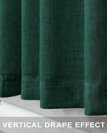 Dark Green Curtains 108 Inches Long for Living Room 2 Panels Back Tab Pocket Semi Sheer Linen Deep Hunter Forest Curtains for Patio Door Aesthetic Academia Decor Christmas Background Cortinas Verdes