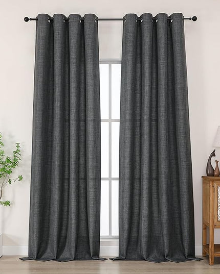Chyhomenyc Coal Black Extra Long Curtains 108 Inches Long for Living Room, Light Filtering Faux Linen Textured Window Curtains, Grommet Bedroom Drapes, Cortinas para Sala, 50Wx108L, 2PCS, 9FT