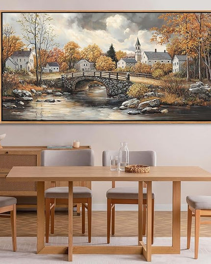 Canvas Wall Art for Living Room - Bridge Paintings Wall Decor Rustic Farmhouse Scenery Wall Pictures for Bedroom French Country Decor Country Style Bedroom Accent Landscape Artwork for Walls 29×58IN