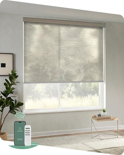 Yoolax Motorized Blinds with Remote, Light Filtering Remote Shades for Windows, Automatic Roller Shades Cordless Electric Blinds for Bedroom Living Room Office, Custom Size (Jacquard Coffee)