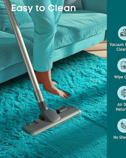 Ophanie Teal Rugs for Bedroom Living Room, Fluffy Fuzzy Furry Carpet, Plush Soft Shaggy Bedside Indoor Floor 4x6 Area Rug for Kids Girls Boys Baby Teen Dorm Nursery Home Decor Aesthetic