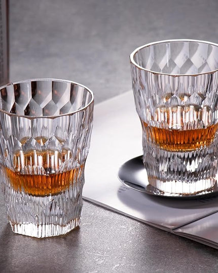 KAMMAK Crystal Whiskey Glasses Set of 2, Handcrafted 6.09oz Old Fashioned Glasses Stemless, Luxury Cocktail Glasses, Hand Blown Scotch Cup for Women, Men Gift for Rocks, Bourbon, Bar Barware