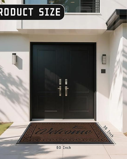 Yimobra Welcome Mat, Heavy Duty Sturdy Door Mats for Home Entrance Outdoor Indoor, Front Doormat for Outside Patio Floor Entry Porch Garage Office, Waterproof, Low Profile, 60 x 36, Coffee