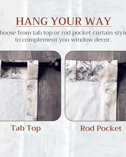 Maison d' Hermine Curtains for Living Room 100% Cotton 124 inch Length One Panel Light Filtering Toile Curtains for Bedroom Windows with Rod and Loop Pockets Drapes (Paradise Delft, 50" W x 124" L)