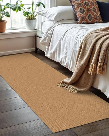 KOZYFLY Washable Runner Rug 2x6 Ft Runners for Hallways Kitchen Braided Cotton Entryway Runner Indoor Runners with Rubber Backing, Floor Carpet for Hallway Kitchen Entryway Bedroom, Warm Tan