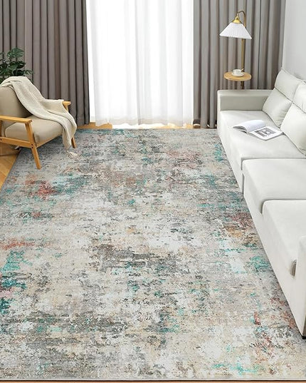Modern Abstract Area Rug 4x6 Non Slip Non Shedding Rug Low Pile Stain Resistant for Bedroom Living Room,Colorful
