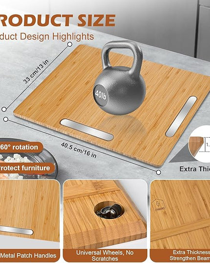 Joy&Grace Appliance Slider for Kitchen Appliances 360° Rolling Sliding Tray for Coffee Maker Countertop, Bamboo Coffee Pot Slider Rolling Tray (Natural, Large 16"x13")