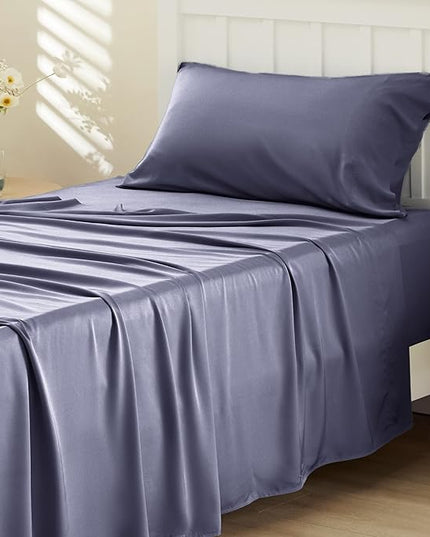 Bedsure Cooling Sheets Twin, Rayon Derived from Bamboo, Cooling Sheets, Breathable & Soft, Deep Pocket Up to 16 Inches, Hotel Luxury Silky Bedding for Hot Sleepers, Dark Grey