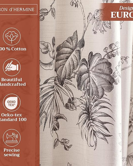 Maison d' Hermine Curtains for Living Room 100% Cotton 84 inch Length One Panel Light Filtering Toile Curtains for Bedroom Windows with Rod and Loop Pockets Drapes (Jouy Paradise Grey, 50" W x 84" L)