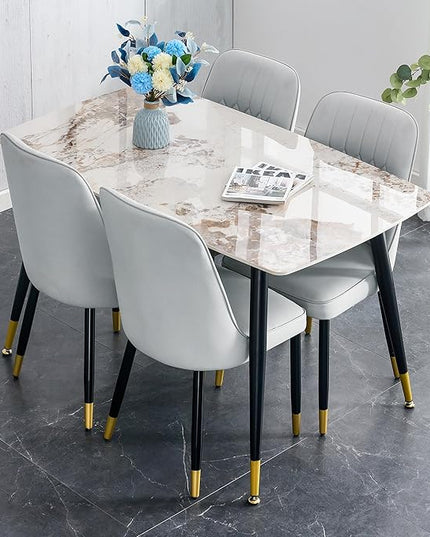 Small Dining Table Set for 4, Dining Room Table Set for 4, Sintered Stone Kitchen Table Top and Modern Chairs Set of 4 for Kitchen Dining Room, Small Space