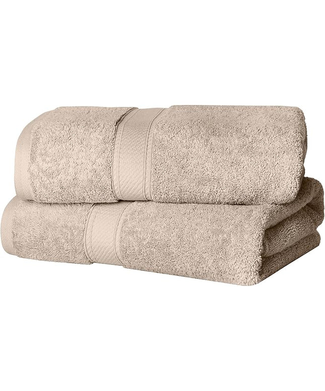 Superior Egyptian Cotton Pile Bath Towel Set of 2, Ultra Soft Luxury Towels, Thick Plush Essentials, Absorbent Heavyweight, Guest Bath, Hotel, Spa, Home Bathroom, Shower Basics, Stone