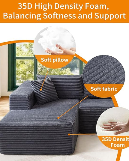 103.54'' Sectional Sofa, Flannel Fabric Fabric L Shaped Sofa, 4 Seat Modern L Shape Couch with 2 Pillows Right Hand Lounge for Living Room, Office