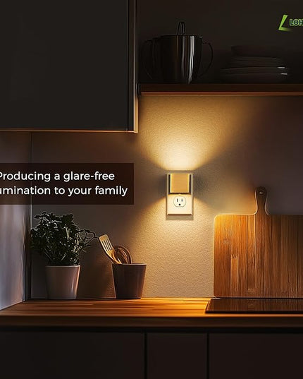 L LOHAS LED Night Light,Night Lights Plug into Wall,[2-Pack] Dimmable Night Light with Light Sensor,3000K Warm White,Gold Nightlight for Bathroom Hallway Kitchen