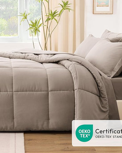 Love's cabin King Size Comforter Set Light Brown, 7 Pieces King Bed in a Bag, All Season Bedding Sets with 1 Comforter, 1 Flat Sheet, 1 Fitted Sheet, 2 Pillowcase and 2 Pillow Sham
