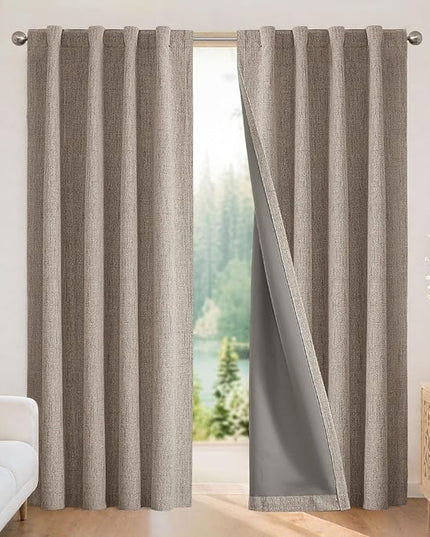 Joydeco Blackout Curtains for Bedroom - Natural Linen Curtains 37 X 63 inch, Thermal Insulated 100% Blackout 2 Panels Light Blocking Drapes, Rod Pocket & Back Tabs, Darkening Privacy for Living Room