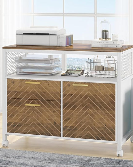 Tribesigns Office Desk with Drawers Sets, 63 inches L Shaped Computer Desk with Mobile File Cabinet,Big Executive Desk for Home Office Furniture Sets (Light Walnut, 63-inch)