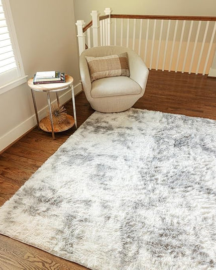 Ophanie Grey and White Area Rugs for Living Room 5x7, Fluffy Shag Large Fuzzy Plush Soft Carpets, Floor Shaggy Rugs for Bedroom, Carpet for Kids Boys Girls Dorm Nursery Home Decor Aesthetic