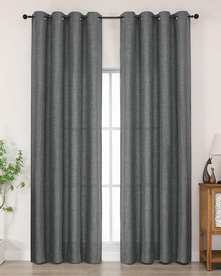 Chyhomenyc Dark Grey Curtains 96 Inch Length 2 Panels, Light Filtering Faux Linen Textured Soft Airy Curtains for Living Room, Thick Farmhouse Grommet Bedroom Drapes, 50Wx96L Inch, 2PCS