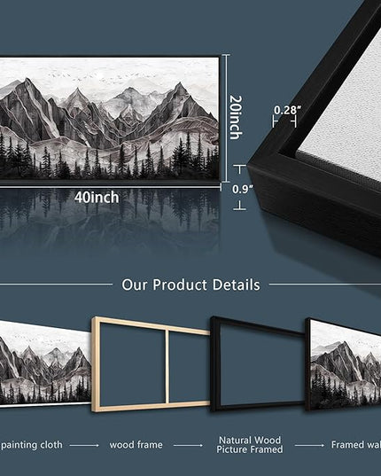 XIGUANGART Abstract Mountain Wall Art for Living Room Black and White Canvas Art Print Painting Watercolour Trees Nature Large Wall Decor Modern Rustic Landscape Picture for Bedroom Office Decorations