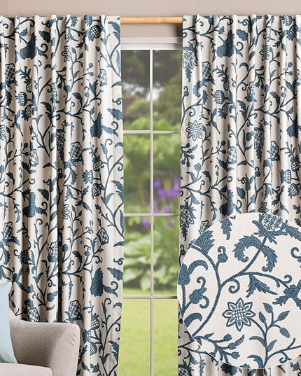 Maison d' Hermine Curtains for Living Room 100% Cotton 124 inch Length Two Panels Light Filtering Curtains for Bedroom Windows with Rod and Loop Pockets (Artisan Love Norwegian Blue, 50" W x 124" L)