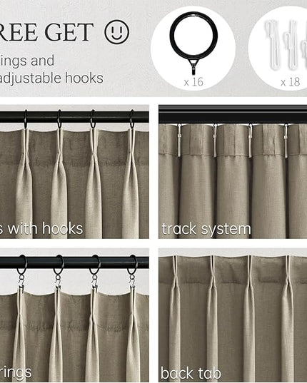 Topfinel 102 Inch Curtains 2 Panels Set,Two Packs Pinch Pleat Back Tab Linen Window Semi Sheer Privacy Thick Decorative Curtain Drapes for Living Room Bedroom,40x102 in Long,Grey Beige