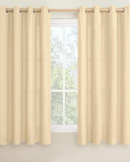LAMIT Sand Linen Curtains for Bedroom 63 Inch Length, No See Through Grommet Privacy Window Drapes for Living Room Light Filtering Thick Curtain for Farmhouse, 2 Panels, 52 x 63 Inch