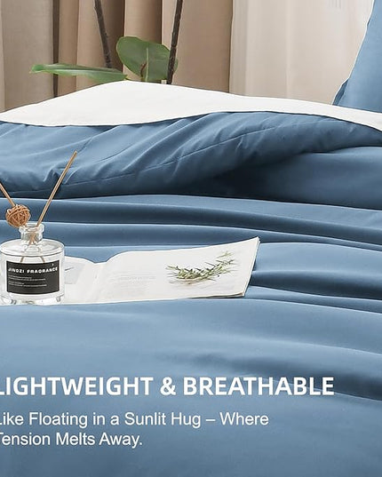 Litanika Comforters King Size Ocean Blue, 3 Pieces Lightweight Solid Bedding Set & Collections, All Season Fluffy Bed Set (104x90 Inches Comforter & 2 Pillowcases)