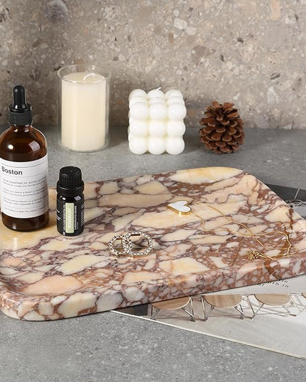 Calacatta Marble Vanity Trays, Marble Bathroom Tray Countertop, Luxury Decorative Dresser Organizer, Purple&White Natural Stone Serving Tray for Kitchen, Perfume, Jewelry Holder Storage