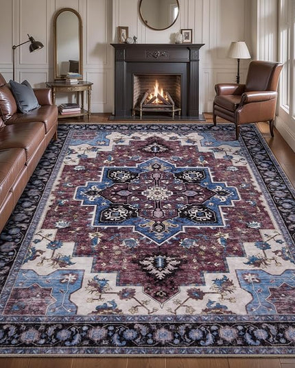 Ciicool Area Rug 5x7ft Washable Rugs for Living Room Non-Slip Indoor Rugs Large Low-Pile Mat Floor Carpet Vintage Rug for Bedroom Dinning Foyer Decor
