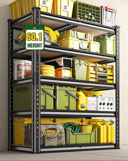 60.1" H Garage Storage Shelves 1990LBS Storage Shelves, 5 Tier Adjustable Metal Shelving, Garage Shelving for Storage, Basement, Warehouse, Pantry, Kitchen, 27.5" W x 11.9" D x 60.1" H, Black, 2 Pack