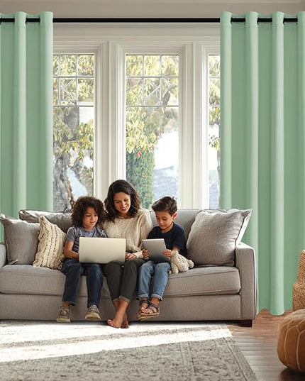 JIUZHEN Aqua Blackout Curtains with Tiebacks Thermal Insulated, Light Blocking and Noise Reducing Grommet Curtains for and Living Room, Set of 2 Window Curtain Panels, 42 x 72 Inch Length