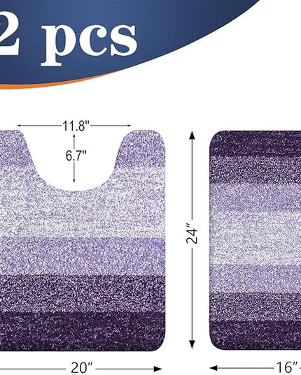 OLANLY Bathroom Rug Set 2 Piece, Soft Absorbent Microfiber Bath Mats and U-Shaped Contour Toilet Rug, Non-Slip, Machine Wash Dry, Plush Shaggy Bath Mats for Bathroom (24"x16"+24"x20", Violet)