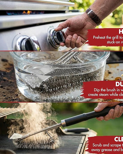 KITCHEN PERFECTION GrillSaver - Safe BBQ Grill Brush with Replaceable Cleaning Head - Heavy-Duty Grill Cleaner with Scraper, Magnetic Hanger, Bottle Opener -Powerful Cleaning Tool for All Grill Grates