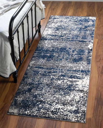 Keen Home Design Area Runner Rugs - 2x10 Non-Shedding, Abstract Runner for Kitchen, Living Room, Bedroom, Dining Room, Entryway - Size: 2'8" x 9'11", Navy/Grey/White